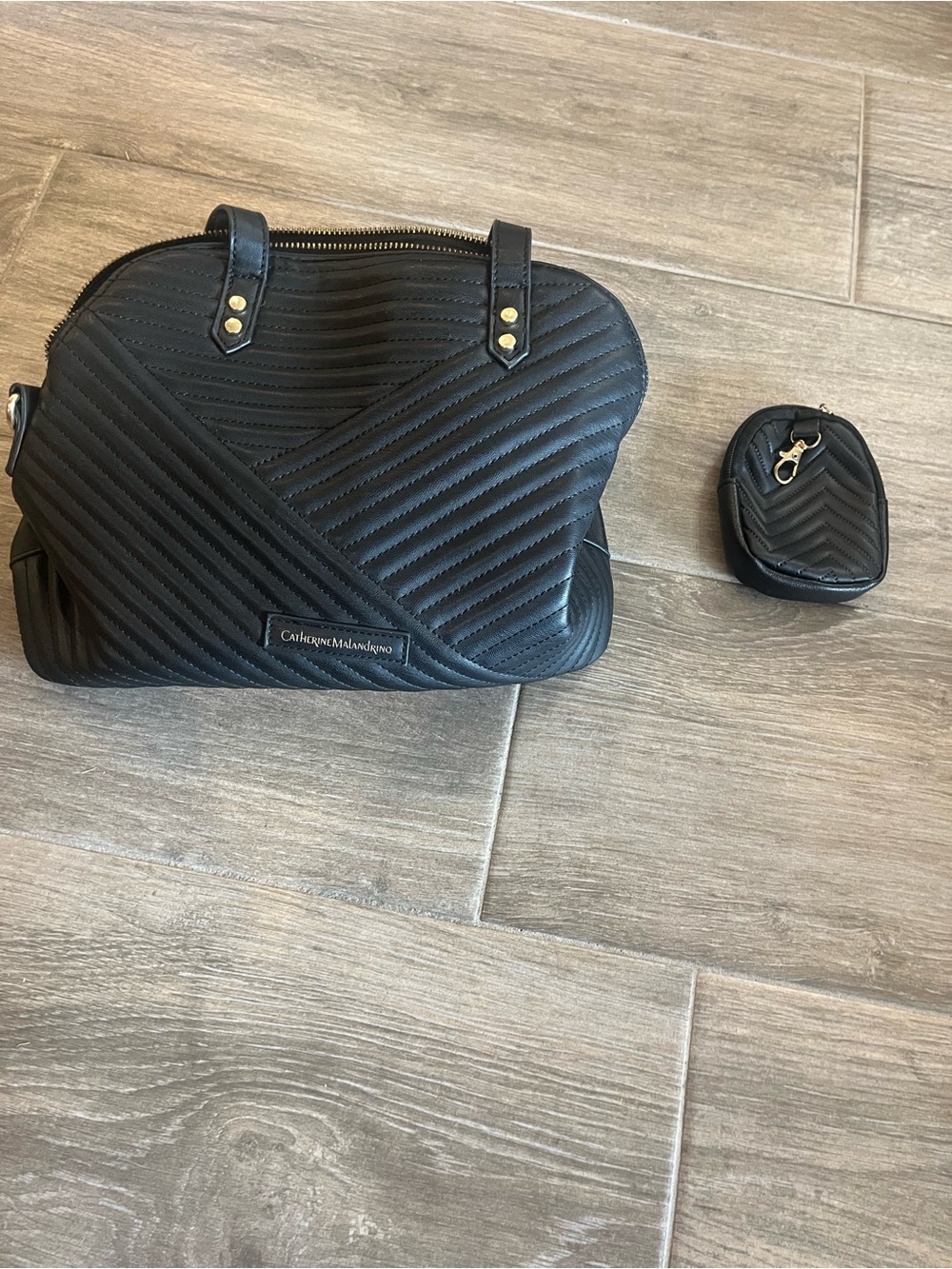 Catherine Malandrino Black Quilted Dome Satchel with Coin Pouch